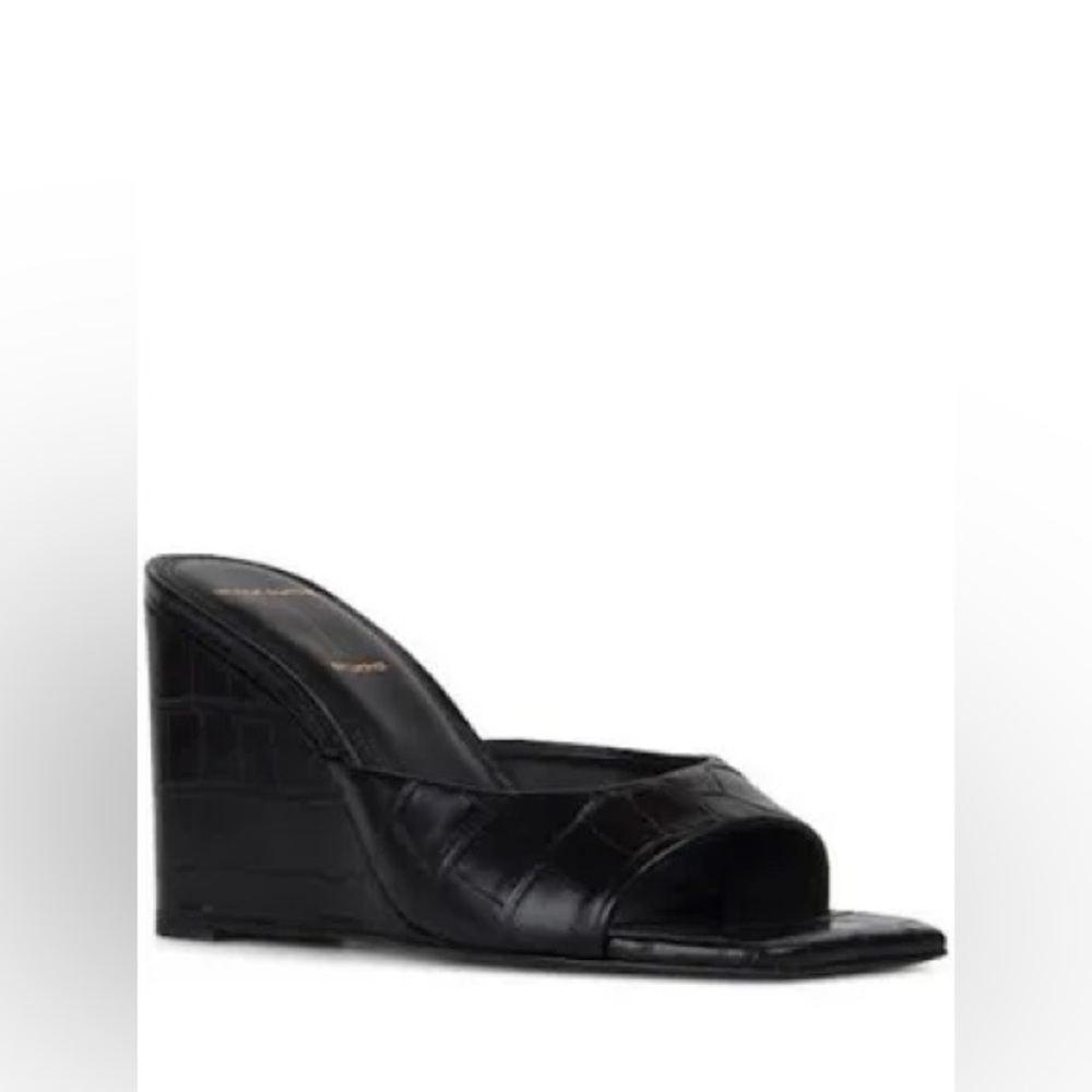 Black‎ Suede Studio Paloma Wedge Black Croco Sandal Mules Leather EU 41 US 11